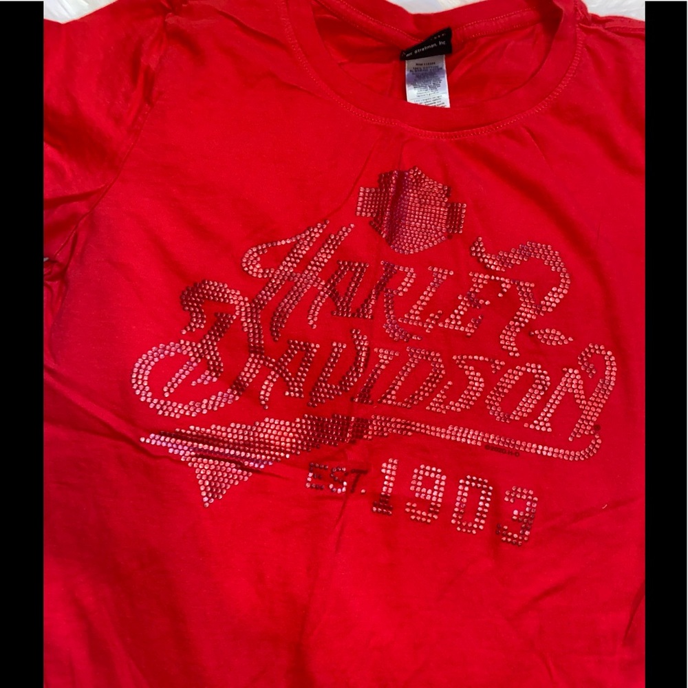 Harley Davidson Ladies Red textured logo tee- Medium